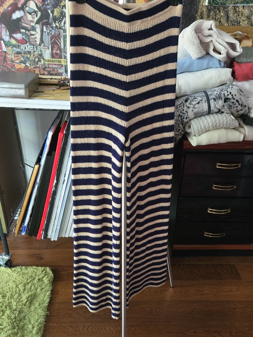 Striped Navy and Cream Knit Maxi Pant Free People Vibe
